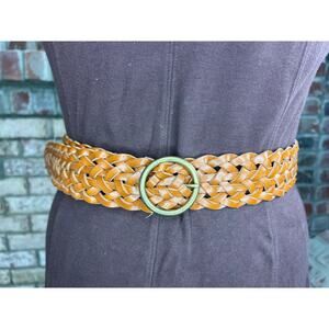 Split leather belt brown boho round buckle